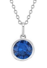 delightful silver round dark blue cubic zirconia birthstone necklace for teens 